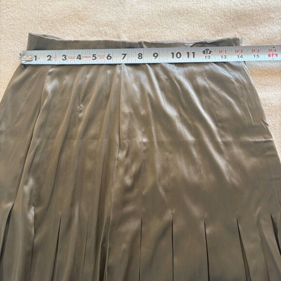 Martin + Osa Pleated Silk Blend Midi Skirt | Dark Moss Green | Size 6 | - Picture 3 of 5